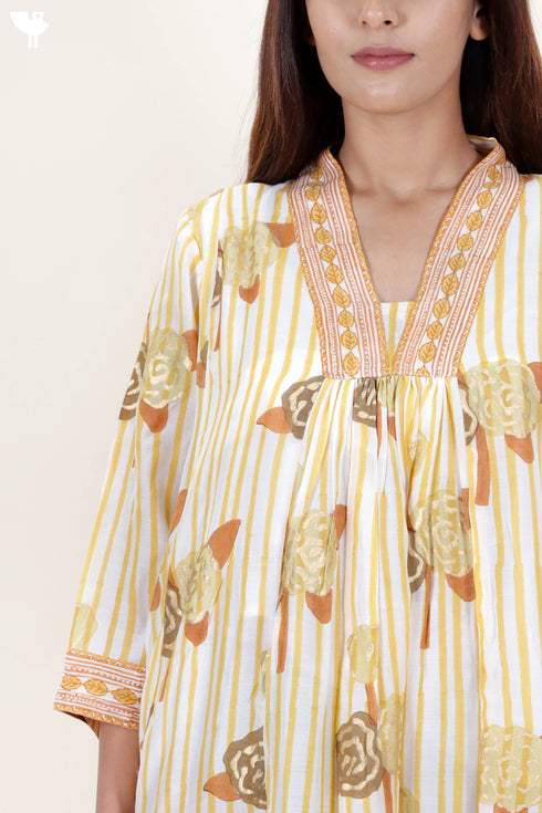 Modal Silk Dress In Floral Block Print