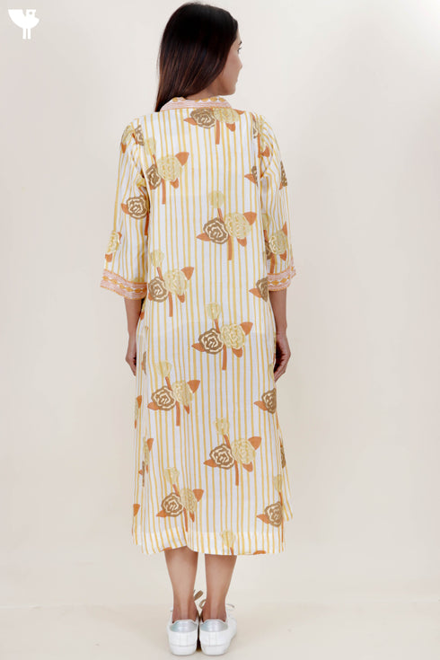 Modal Silk Dress In Floral Block Print