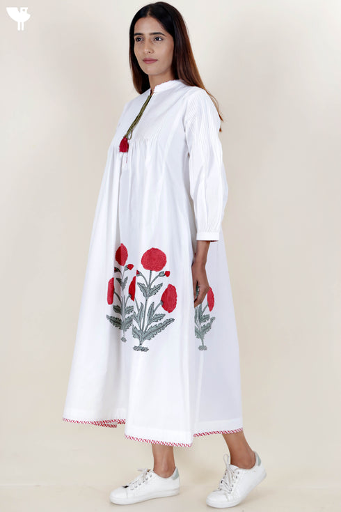 Organic Cotton Pintucked Dress With Block Print