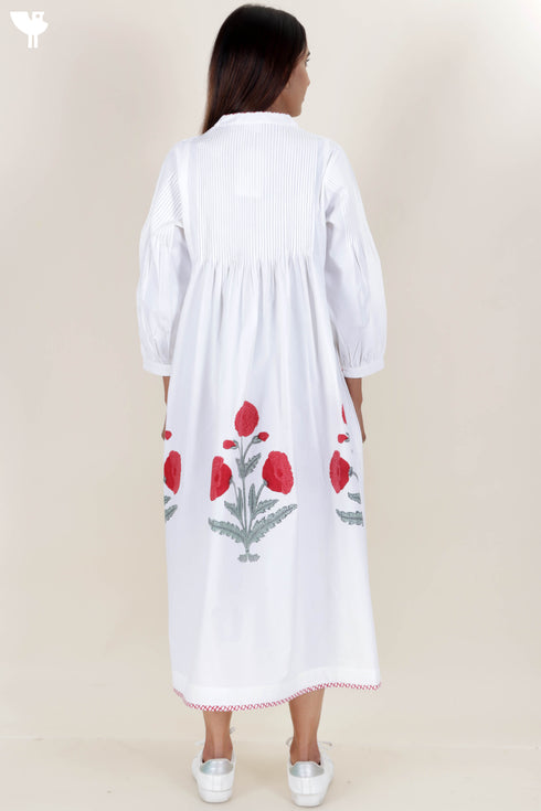 Organic Cotton Pintucked Dress With Block Print