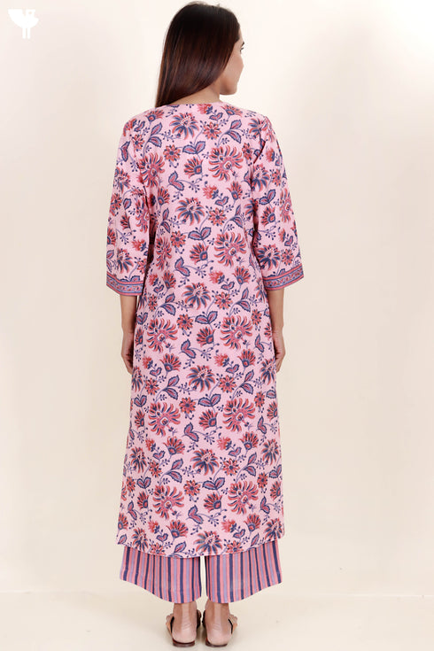 Cambric Cotton Kurta In Floral Block Print