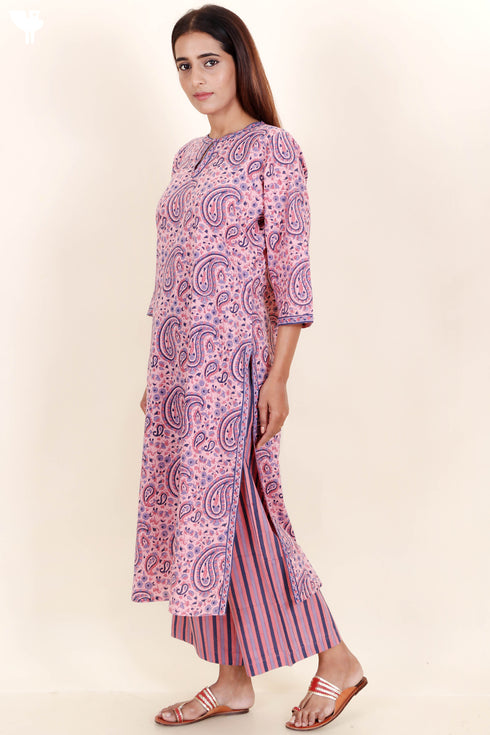 Cambric Cotton Kurta In Paisley Block Print