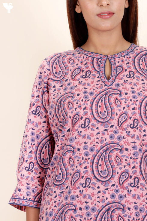 Cambric Cotton Kurta In Paisley Block Print