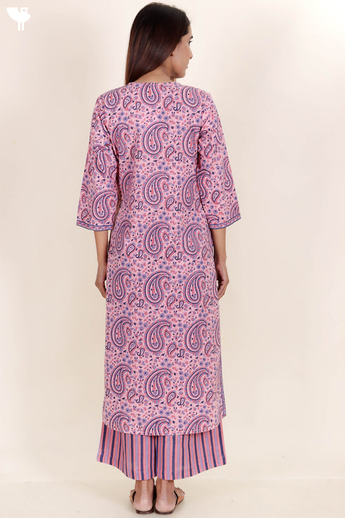 Cambric Cotton Kurta In Paisley Block Print