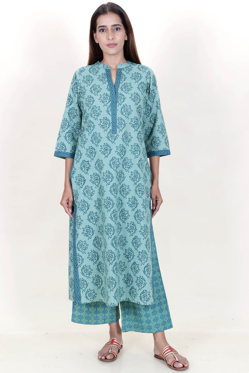 Cambric Cotton Kurta In Floral Block Print