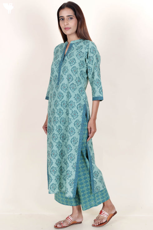 Cambric Cotton Kurta In Floral Block Print