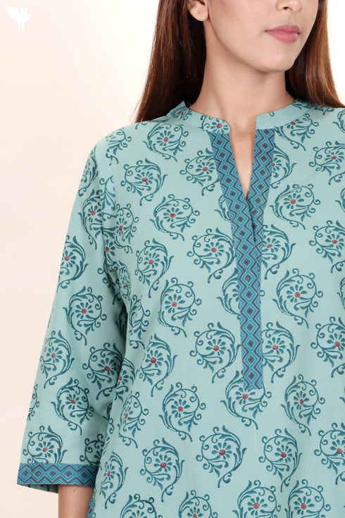 Cambric Cotton Kurta In Floral Block Print