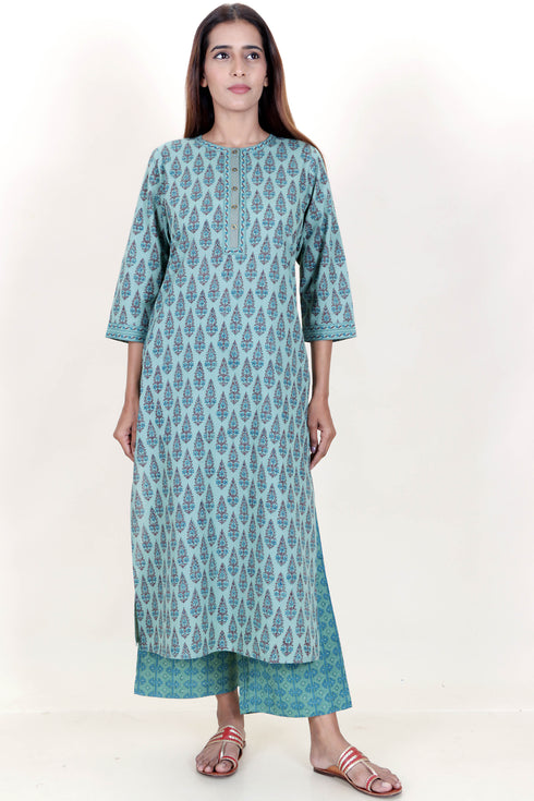 Cambric Cotton Kurta In Floral Block Print