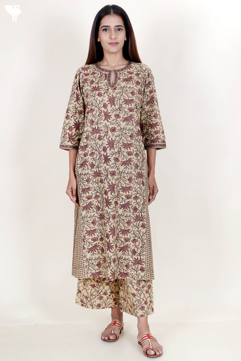 Cambric Cotton Kurta In Floral Block Print