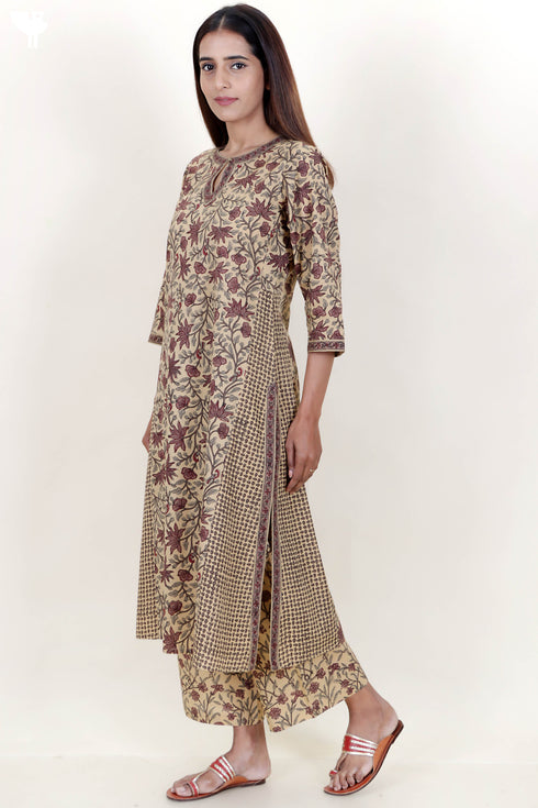Cambric Cotton Kurta In Floral Block Print