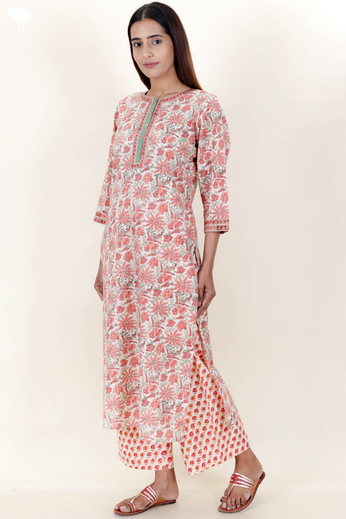 Cambric Cotton Kurta In Floral Block Print