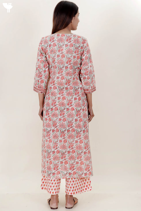 Cambric Cotton Kurta In Floral Block Print