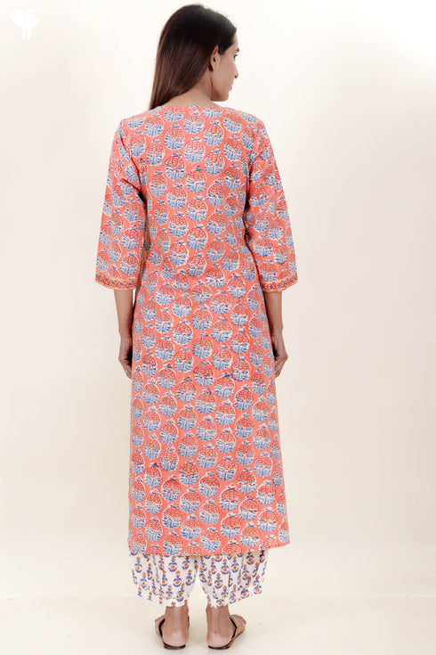 Cambric Cotton Kurta In Floral Block Print