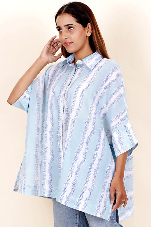 Mulmul Cotton Boxy Shirt In Block Print