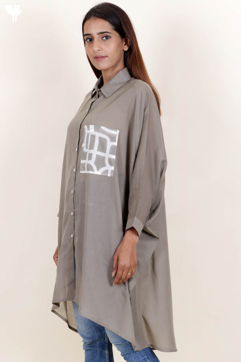 Mulmul Cotton Boxy Shirt With Block Print
