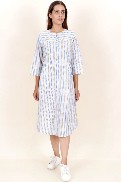 Cambric Cotton Dress In Graphic Block Print
