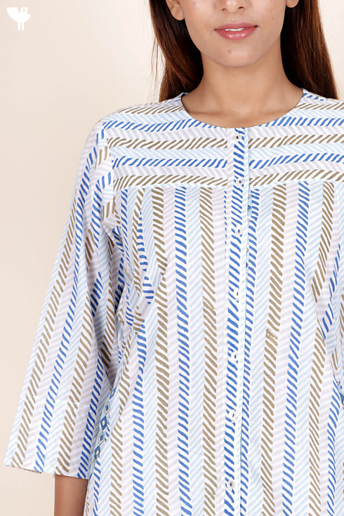 Cambric Cotton Dress In Graphic Block Print
