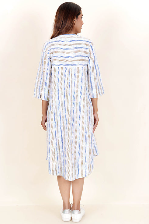 Cambric Cotton Dress In Graphic Block Print
