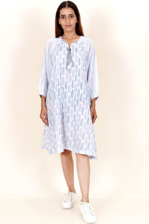 Mulmul Cotton Midi DressIn Graphic Block Print