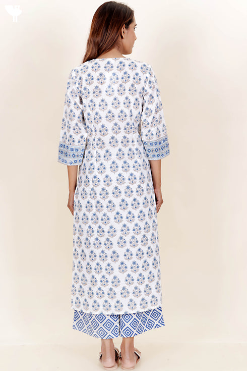 Slub Cotton Kurta In Floral Block Print