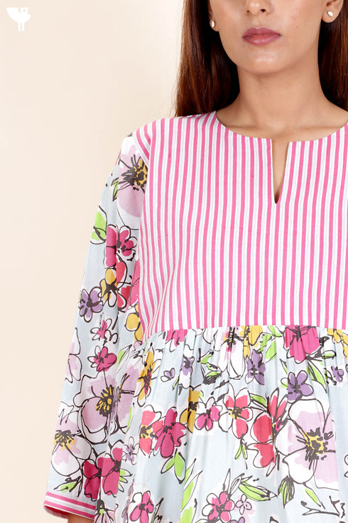 Cambric Cotton Circular PonchoIn Floral Print