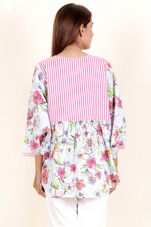Cambric Cotton Circular PonchoIn Floral Print