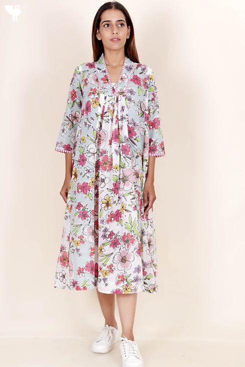 Mulmul Cotton Dress In Floral Print