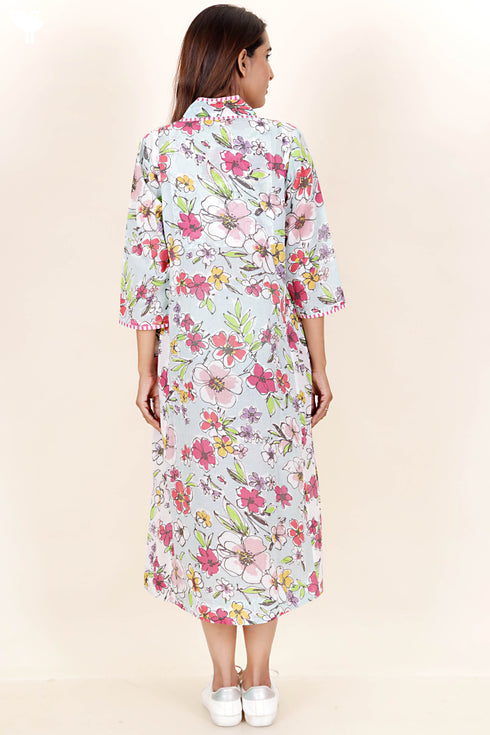 Mulmul Cotton Dress In Floral Print