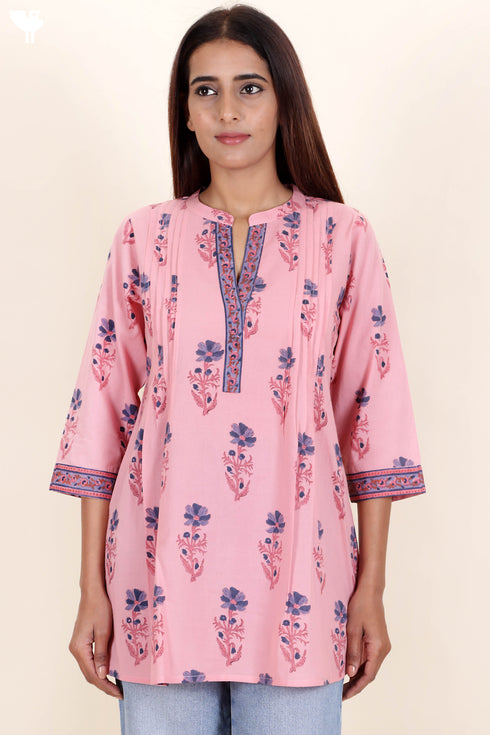 Cambric Cotton Top in Floral Block Print