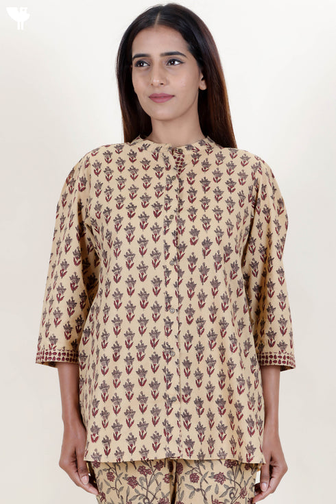 Cambric Cotton Top in Floral Block Print