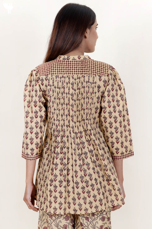 Cambric Cotton Top in Floral Block Print
