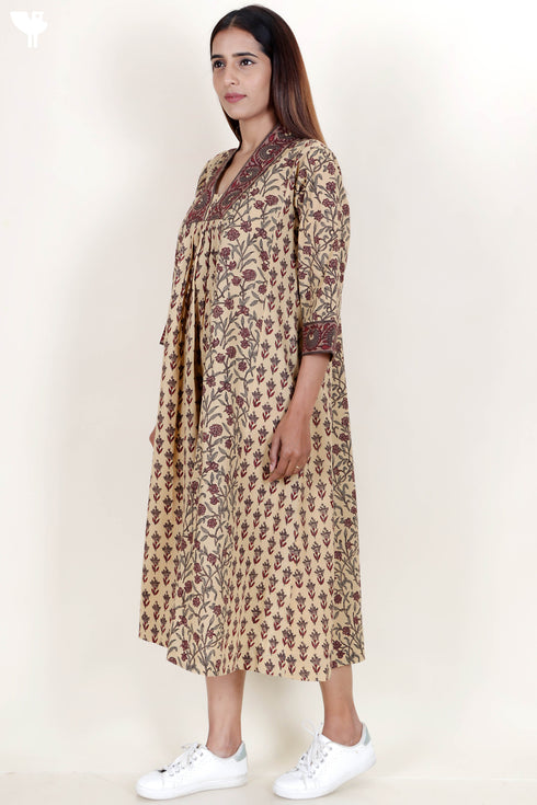 Cambric Cotton Dress In Floral Block Print
