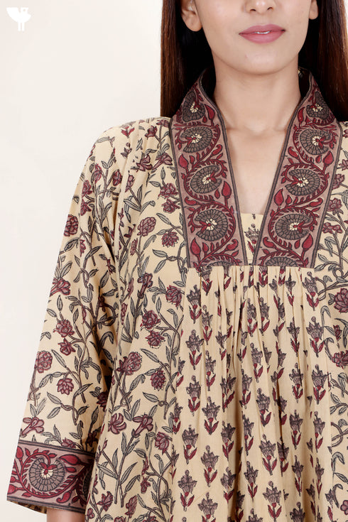 Cambric Cotton Dress In Floral Block Print