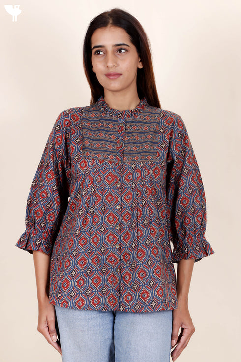 Cambric Cotton Top In Block Print
