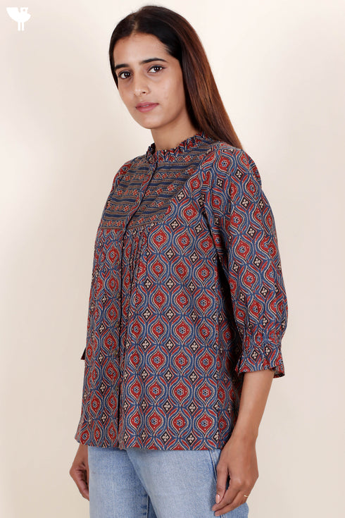 Cambric Cotton Top In Block Print