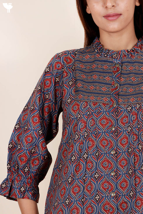 Cambric Cotton Top In Block Print
