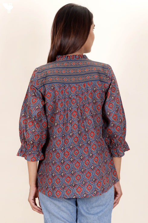 Cambric Cotton Top In Block Print