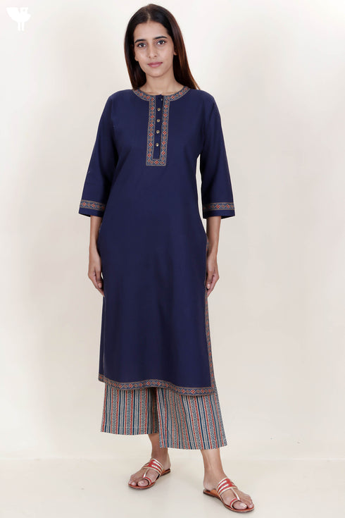 Linen Kurta In Floral Block Print