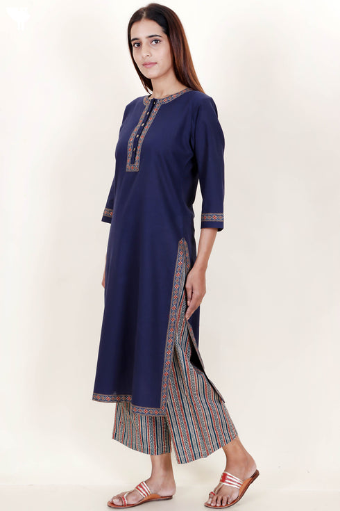 Linen Kurta In Floral Block Print