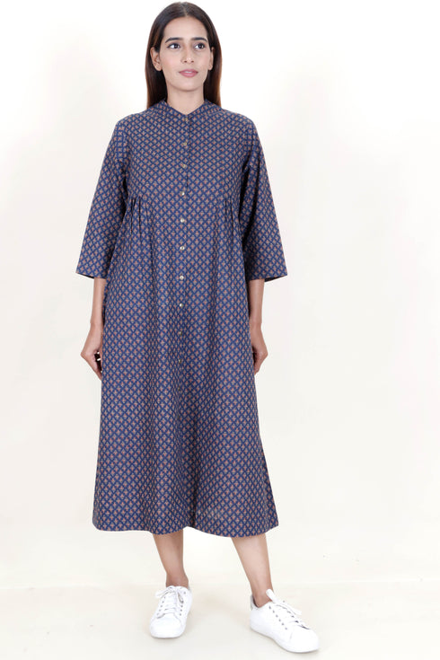 Cambric Cotton Dress In Block Print