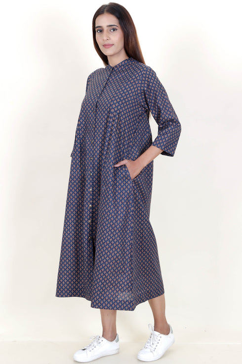 Cambric Cotton Dress In Block Print
