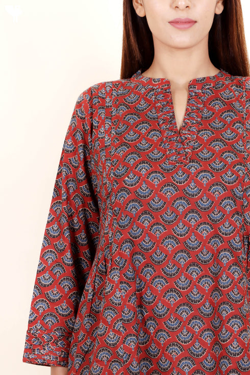 Cambric Cotton Midi Dress In Block Print