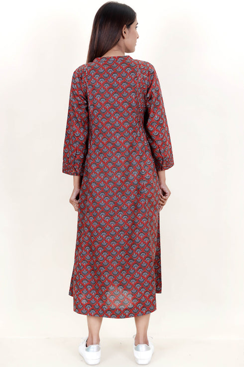 Cambric Cotton Midi Dress In Block Print