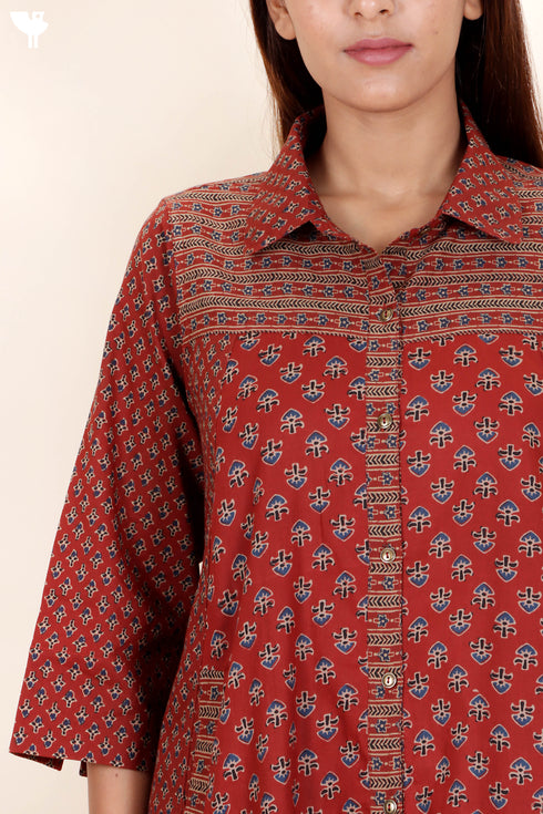 Cambric Cotton Midi Dress In Block Print