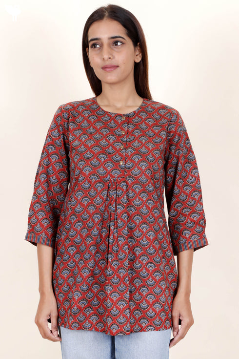 Cambric Cotton Top In Block Print