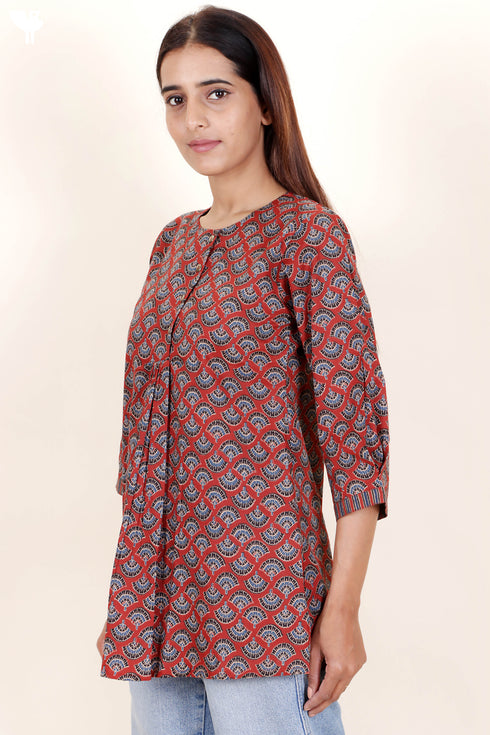 Cambric Cotton Top In Block Print