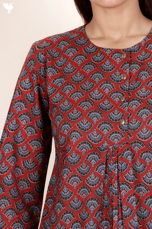Cambric Cotton Top In Block Print