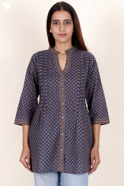 Cambric Cotton Top In Block Print