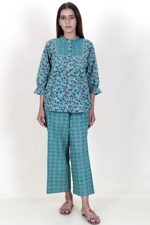 Cambric Cotton Top in Floral Block Print