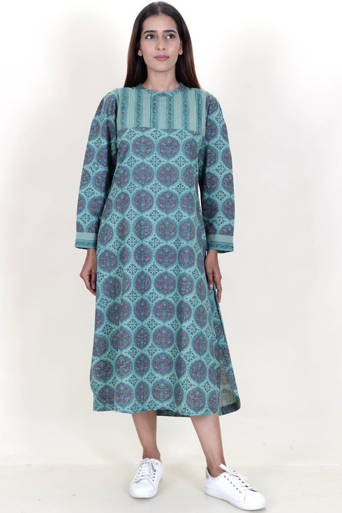 Cambric Cotton Kurta In Floral Block Print